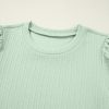 Women's Mist Green Textured Round Neck Short Puff Sleeve Top for Casual and Office Wear - Image 10