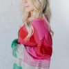 Women's Rose Striped Knit Drop Shoulder Sweater with Patch Pocket - Image 9