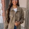 Female Dark Khaki Textured Chest Pocket Long Sleeve Shirt Jacket - Image 8