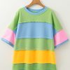 Women's Plus Size Light Blue Color Block Exposed Seam Patchwork T-Shirt - Image 8