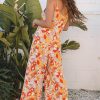 Women's Orange Floral V Neck Wide Leg Sleeveless Jumpsuit - Casual Summer Style - Image 2