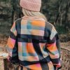 Women's Black Plaid Print Pocketed Half Button Collared Sweatshirt - Image 2