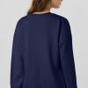 Women's Navy Blue Solid Fleece Lined Drop Shoulder High Low Sweatshirt - Image 2