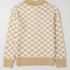 Women's Apricot Checkered Buttoned Collar V Neck Drop Shoulder Sweater - Image 7