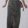 Women's Dark Grey Denim Raw Hem Back Split High Waist Long Skirt - Image 2