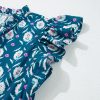 Women's Blue Retro Floral Print Ruffle Short Sleeve Mini Dress - Image 21