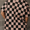 Women's Light French Beige Checkmate Boyfriend Casual Tee - Stylish Checker Pattern - Image 2