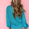 Women's Turquoise Ruffled Eyelet Bubble Sleeve Knit Sweater - Image 10