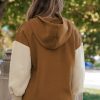 Women's Stylish Chestnut Color Block Half Zip Hoodie - Image 12