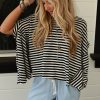 Women's Black Stripe Batwing Sleeve Oversized Crewneck Top - Trendy Casual Wear - Image 4