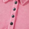 Women's Oversized Pink Solid Snap Buttons Collared Balloon Sleeve Sweatshirt - Image 11