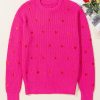 Women's Rose Red Heart Shape Drop Shoulder Sweater - Casual Round Neck Knit - Image 6