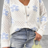 Women's White Flower Knit Hollow Out Open Short Cardigan - Elegant Floral Design - Image 7