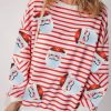 Women's Orange Stripe Sequin Santa Claus Pattern Christmas Pullover Sweatshirt - Image 4