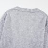 Women's Light Grey Loose Fit Eyelet V Neck Drop Shoulder Sweater - Image 7