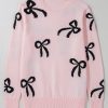 Women's Light Pink Bow Pattern Knitted Loose Fit Sweater for Casual Style - Image 10