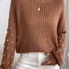 Women's Chestnut Beaded Drop Shoulder Round Neck Sweater - Image 7