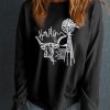 Women's Black Embroidered Howdy Cow Western Graphic Crew Neck Sweatshirt - Image 7