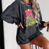 Women's Gray Christmas Tree Printed Drop Shoulder Corded Sweatshirt for Festive Comfort - Image 3