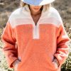 Orange Colorblock Half Zipper Stand Neck Sherpa Sweatshirt for Women - Image 6