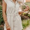 Women's Jet Stream Textured Zipped Front V Neck Collared Casual Romper - Image 12