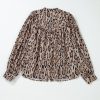 Women's Light French Beige Oversized Leopard Print Balloon Sleeve Casual Shirt - Image 9