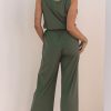 Women's Vineyard Green Buttoned Drawstring Waist Sleeveless Wide Leg Jumpsuit - Image 2