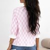 Women's Light Pink Checkered Knitted Lace-Up Ruffled 3/4 Sleeve Cardigan - Image 6