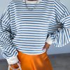 Women's Blue Stripe Crew Neck Loose Fit Sweatshirt - Image 8