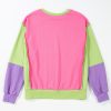 Women's Pink Colorblock Exposed Seam Crewneck Casual Sweatshirt - Image 7