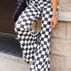 High-Rise Flared Pants with Black Checkerboard Print - Image 7