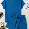 Women's Bluing Solid Textured Crew Neck Short Set - Stylish Casual Outfit - Image 9