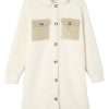 Women's Beige Contrast Flap Pocket Single Breasted Teddy Coat for Winter - Image 28