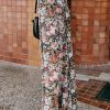 Women's Brown Floral Print High Waist Maxi Skirt - Elegant Flowy Design - Image 3