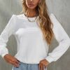 Women's White Textured Puff Long Sleeve Round Neck Top - Image 6