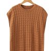 Women's Camel Round Neck Textured Knit Sweater Vest for Casual and Formal Wear - Image 14