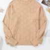 Plus Size Women's Light French Beige Textured Knit Solid Checkered Sweater - Image 8