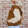 Women's Stylish Chestnut Color Block Half Zip Hoodie - Image 3