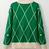 Women's Dark Green Diamond Pattern High Neck Christmas Sweater with Pom Accents - Image 24