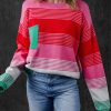 Women's Rose Striped Knit Drop Shoulder Sweater with Patch Pocket - Image 6