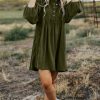 Women's Vineyard Green Corduroy Empire Waist Mini Dress with Snap Buttons - Image 5