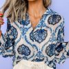 Women's Bohemian Blue Tribal Pattern Long Sleeve Shirt - Image 8