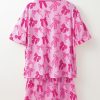 Women's Pink Bow Print Half Sleeve Shirt and Shorts Pajamas Set - Image 9