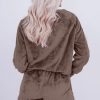 Women's Coffee Solid Fleece Lounge Set 2 Piece Loose Fit Set - Image 7