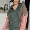 Plus Size Women's Breen Colorblock Patchwork V Neck Hoodie - Image 6