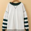 Women's White Stripe Colorblock Sleeve Exposed Seam Fake-2-Piece Sweatshirt - Image 3