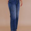 Plus Size Navy Blue High Waist Seamed Wide Leg Jeans - Image 3