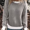 Women's Black Contrast Edge Crew Neck Long Sleeve Sweater - Image 2