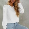 Women's White Textured Puff Long Sleeve Round Neck Top - Image 4