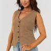 Women's Chestnut Solid Color V Neck Suit Vest - Image 3